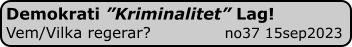 Demokrati ”Kriminalitet” Lag! Vem/Vilka regerar?              no37 15sep2023
